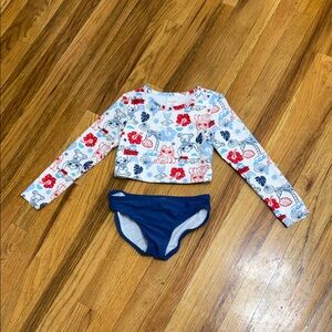 Cat & Jack x Disney Stitch Girls 2-Piece Rash Guard Swimsuit – Navy & Floral
